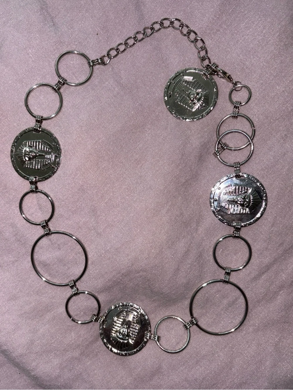 Silver Body Chain Belt with Pharaoh Token Design